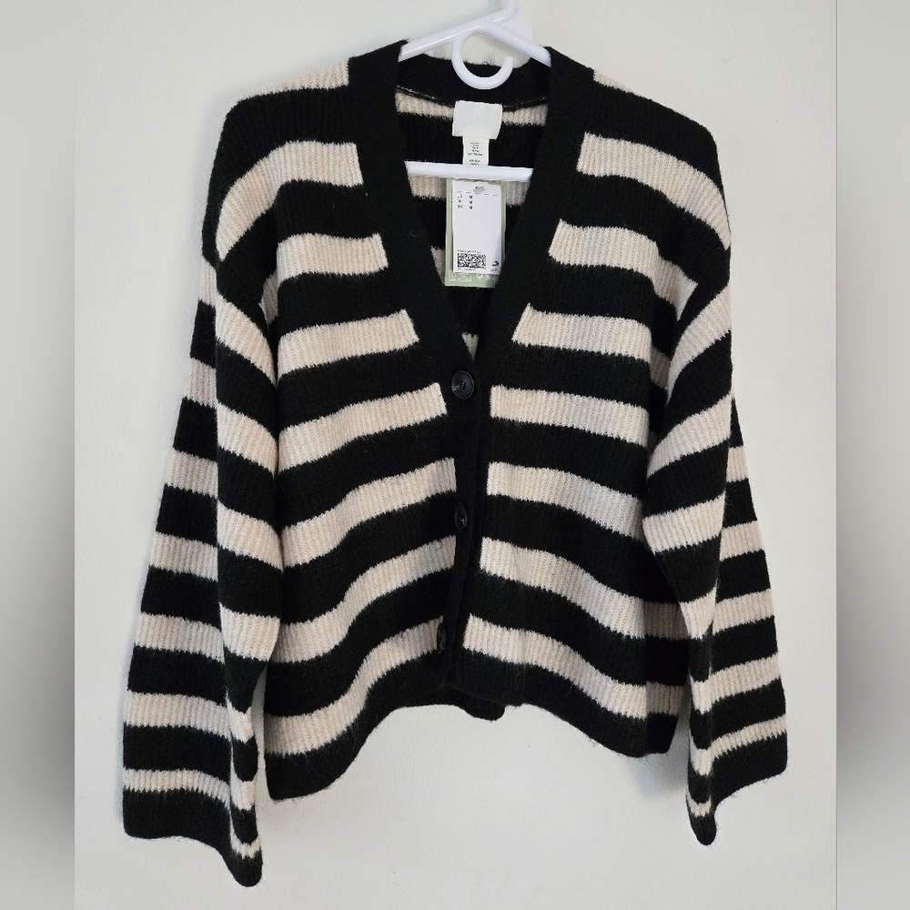 H&M Black and Cream Striped Cardigan
